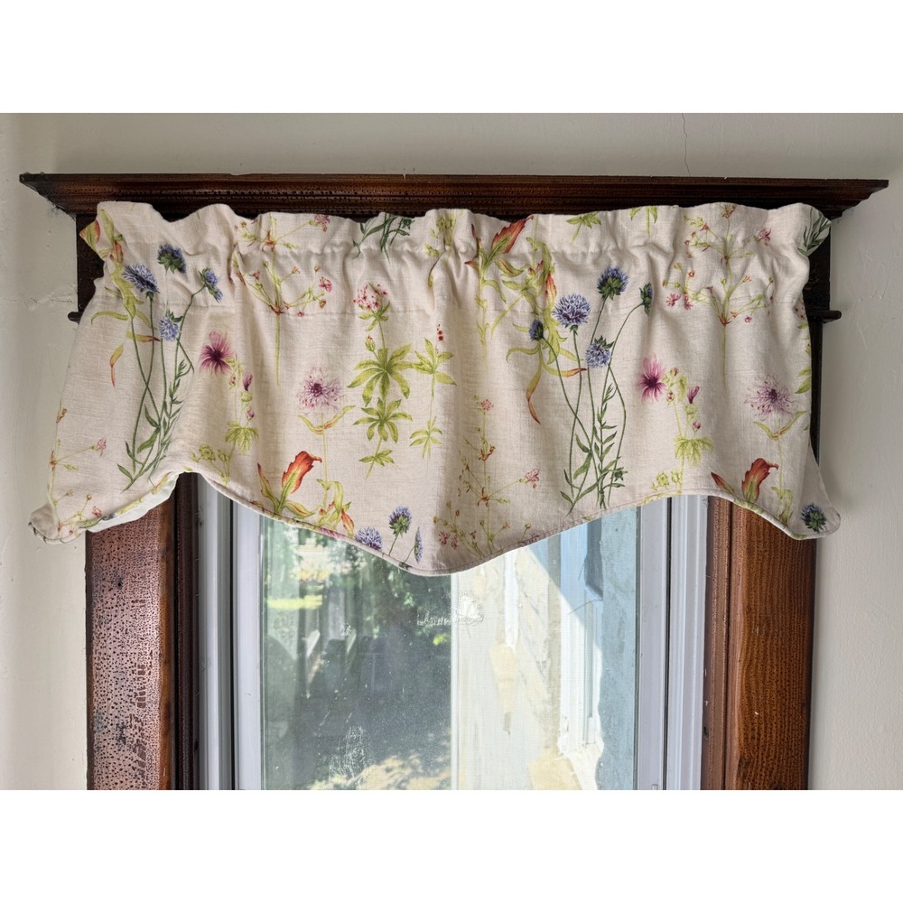 Country Curtains Botanical Floral‎ Panels Set 2 Linen Blend 52x17 Cottage Farm